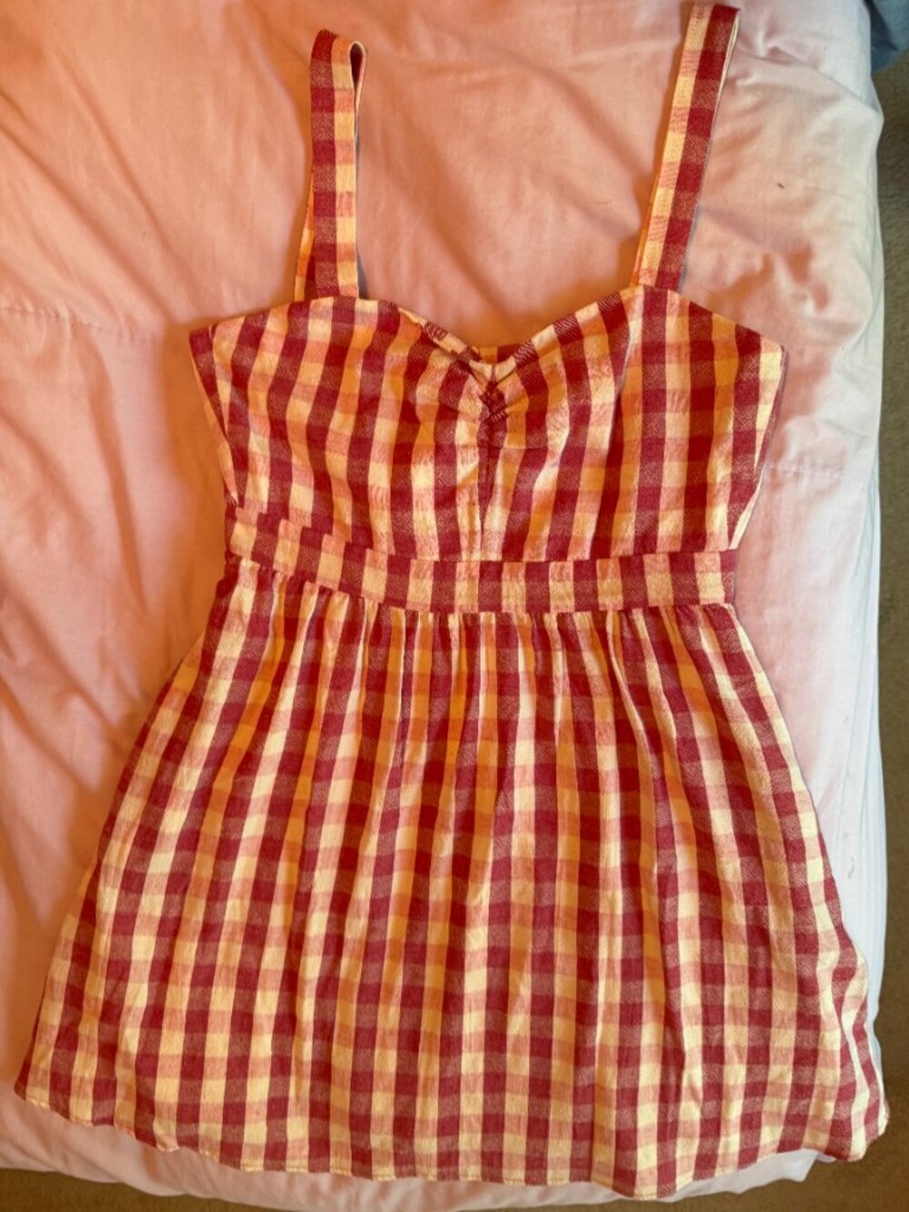 NWT trf Zara Red Pink Cream Sleeveless Checkered Mini Dress with Pockets Size XL